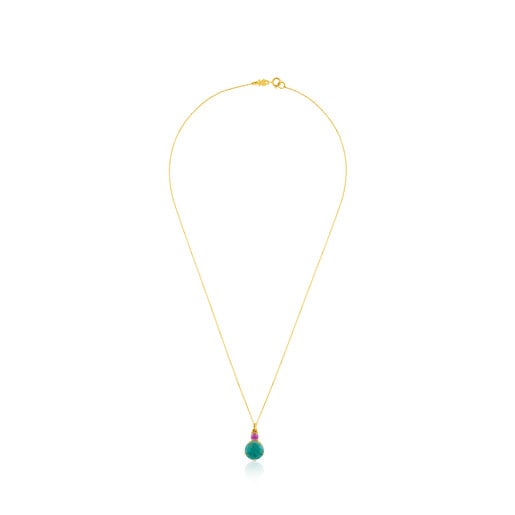 Gold Ivette Necklace with Amazonite and Ruby
