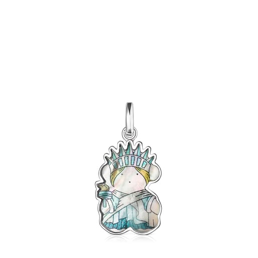 Silver with Mother-of-Pearl Bears of the World Statue of Liberty Pendant