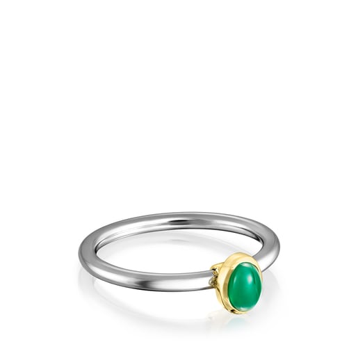 Titanium Gem Power Ring with Gold and green Agate