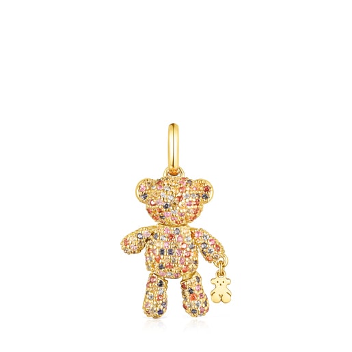 Silver Vermeil Teddy Bear Gems Pendant with Sapphires