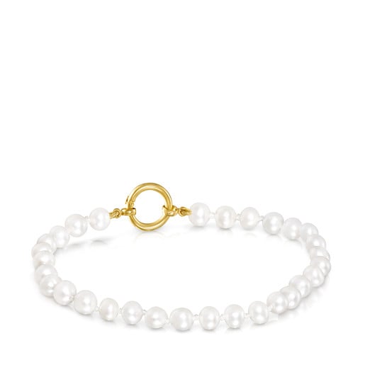 Gold Hold Bracelet with Pearls