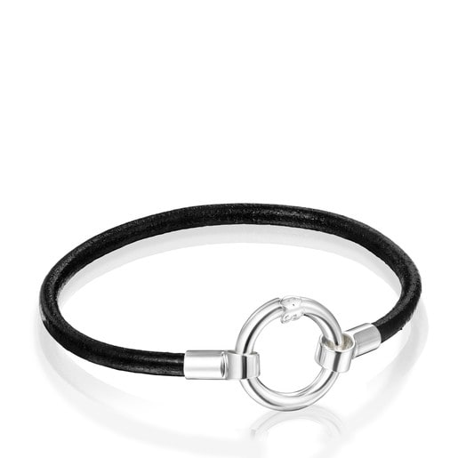 Hold Bracelet in Silver and black Leather
