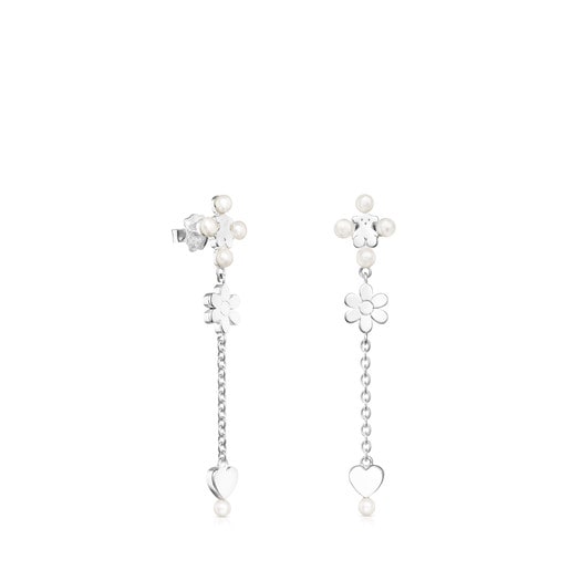 Long Silver Real Sisy Earrings with Pearls