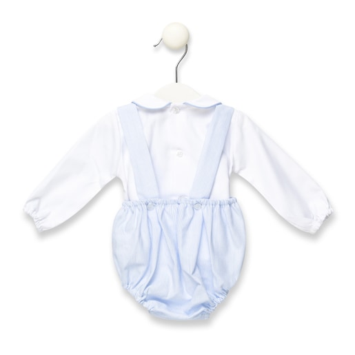 Cord shirt and rompers set in White and Sky Blue