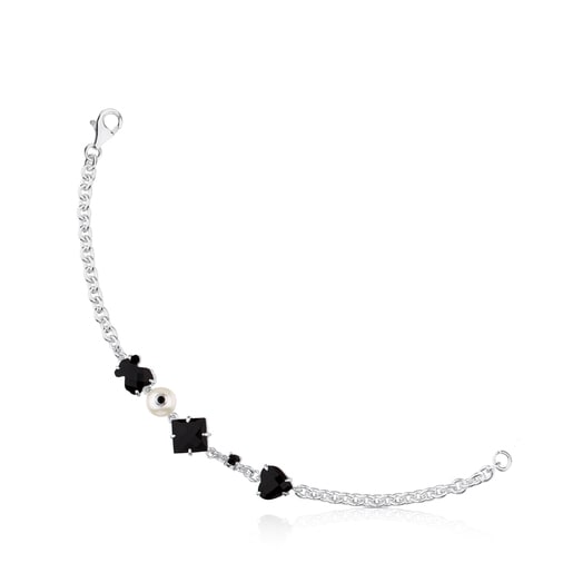Silver Erma Bracelet with Onyx, Pearl and Spinel