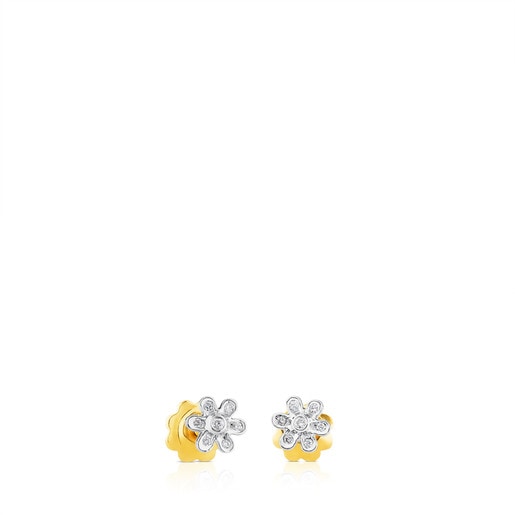 Pendientes de flores botón de oro blanco y diamantes Puppies
