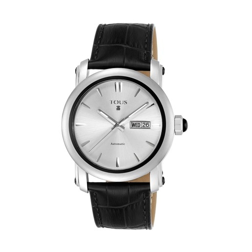 Rellotge Born bicolor d'acer/IP negre amb corretja de pell negra
