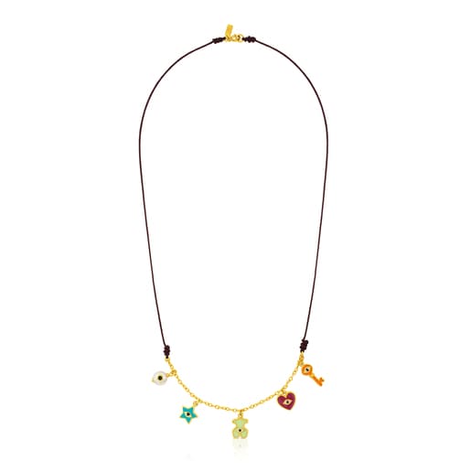 Vermeil Silver Face Necklace with Spinel, Pearl and Enamel
