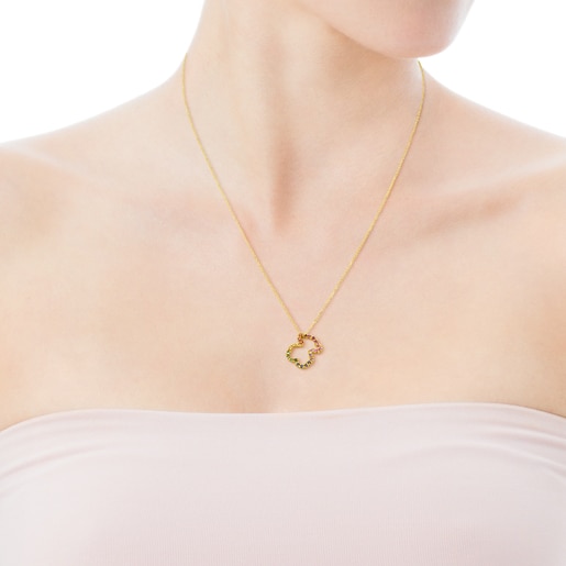 Collar de oro con gemas multicolores motivo oso pequeño Icon