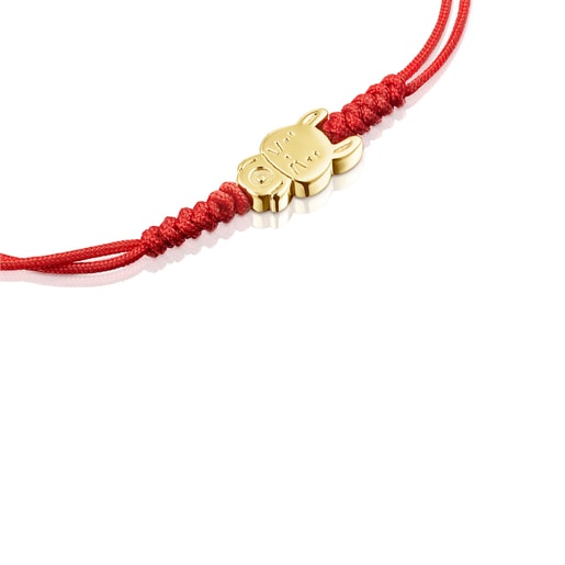 Armband Chinese Horoscope Rabbit aus Gold mit roter Kordel