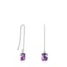 Long Silver and Amethyst Icon Color Earrings