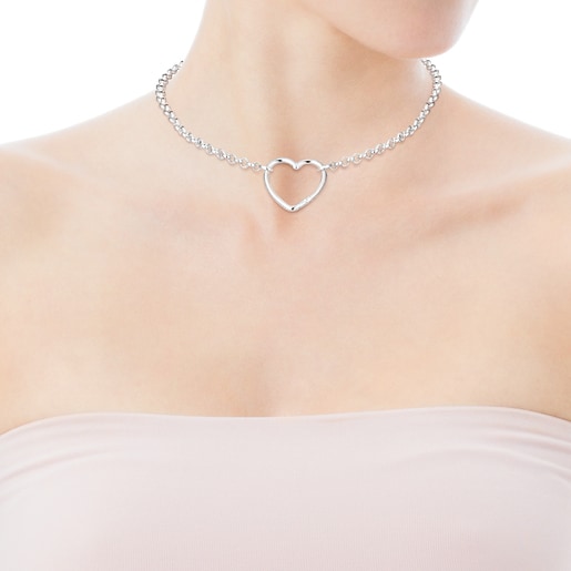 Hold Silver oval heart Necklace