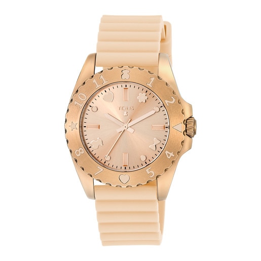 Pink IP Steel Motif Watch with nude Silicone strap