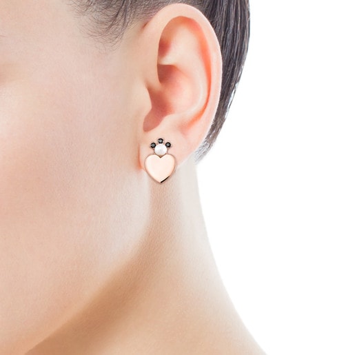 Rose Silver Vermeil Real Sisy heart Earrings with Gemstones