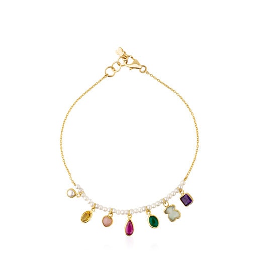 Gold Gem Power Bracelet with Pearls and seven multicolor Gemstones. 6 89/100