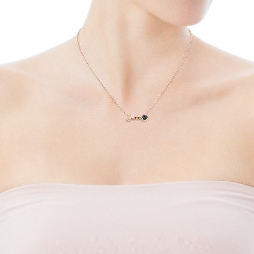 San Valentín arrow Necklace in Rose Silver Vermeil with Gemstones