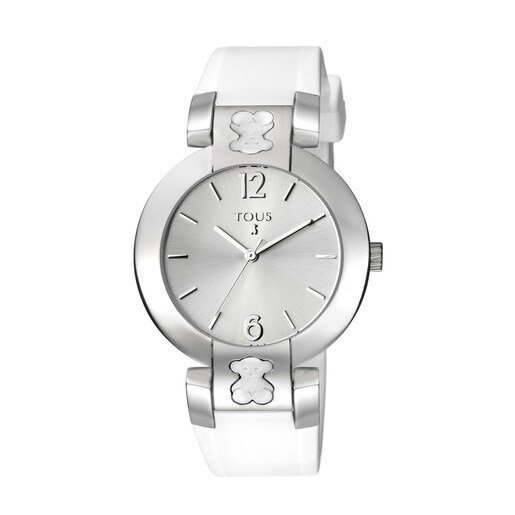 Steel Plate Round Watch with white Silicone strap
