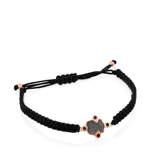 Rose Vermeil Silver Color Power Bracelet with black Cord and Gemstones