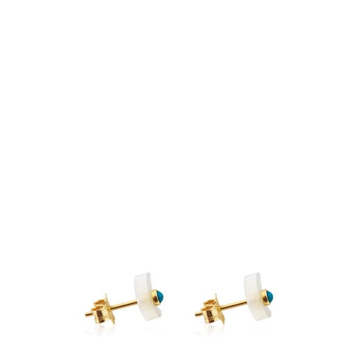 Gold Super Power Earrings with Mother-of-pearl and Turquoise