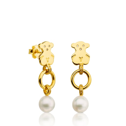 Gold Sweet Dolls Earrings with Diamond and Pearl