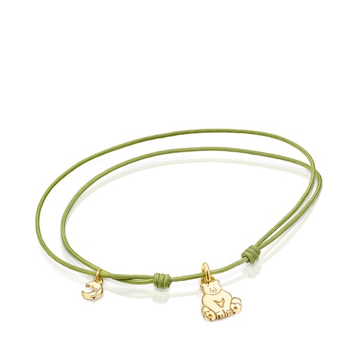 Pulsera Save oso de Plata Vermeil y Cord n verde TOUS