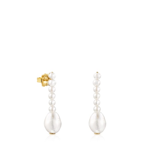 Long Silver Vermeil Gloss Earrings with Pearl | TOUS