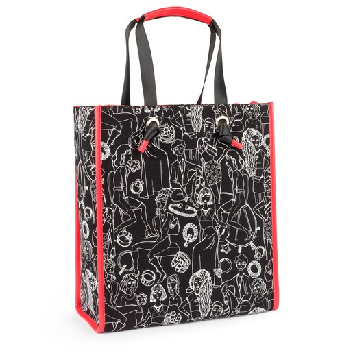 Большая черная и коралловая сумка-шоппер Amaya из шерсти