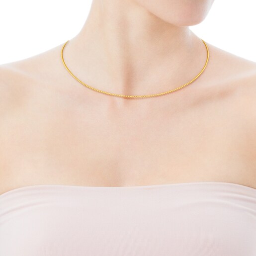 Enge Halskette TOUS Chain aus Gold, 45 cm lang mit 1,2 mm kleinen Kugeln.