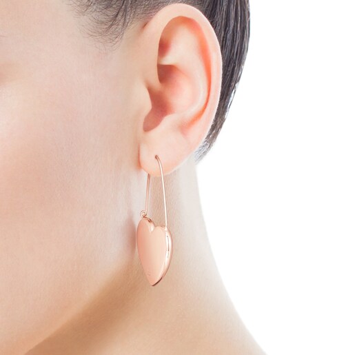 Aros largos Sweet Dolls corazón con baño de oro rosa 18 kt sobre plata