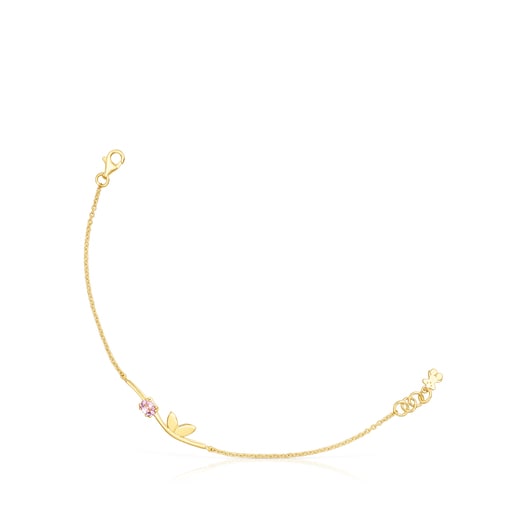 Pulsera hojas con baño de oro 18 kt sobre plata y amatista Fragile Nature