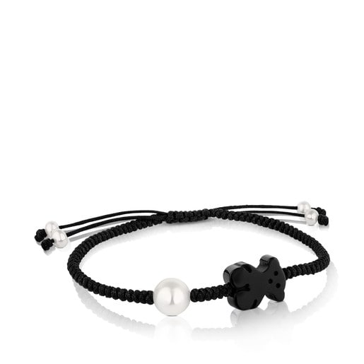 Onyx and pearl Tibet Bracelet with Bear motif