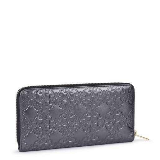 محفظة Mossaic جلدية بسحّاب متوسطة الحجم باللون الفضي