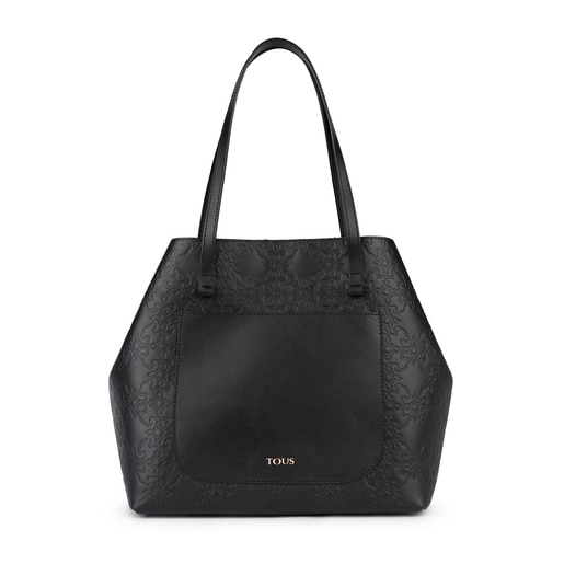 Extra large black colored Leather Mossaic Tote bag