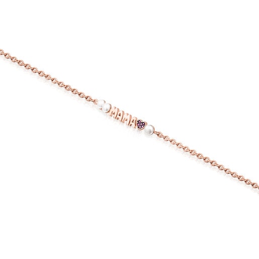 Bracelet TOUS Mama en Or Vermeil rose avec Rubis et Perles