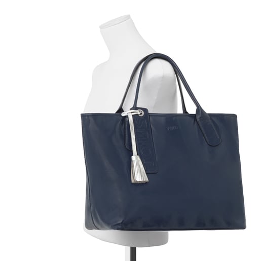 Blue leather Francine Crack tote bag