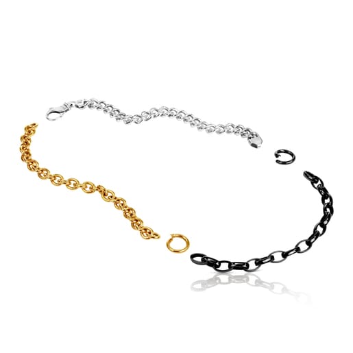 Dark Silver, Silver and Silver Vermeil Hold Mix Necklace