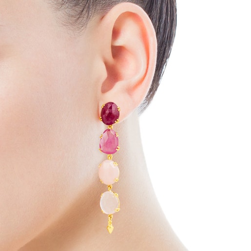Gold Beethoven Earrings with Gemstones