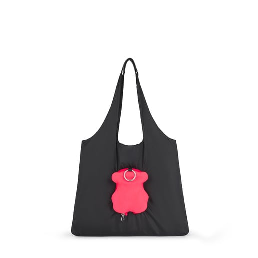Skládací černo-růžová shopping taška Salsi s medvídkem