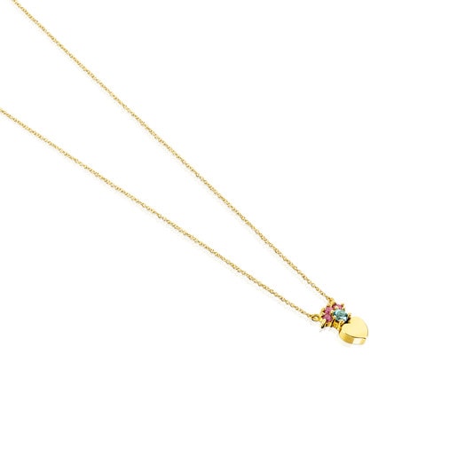 Gold Real Sisy heart Necklace with Gemstones