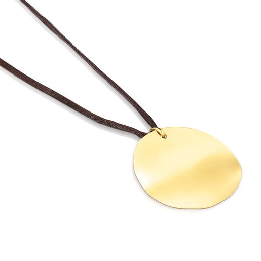 TOUS Silver Vermeil Nenufar petal Necklace with brown Cord | Plaza Las  Americas