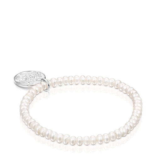 Silver TOUS Good Vibes Mama Bracelet with Pearls