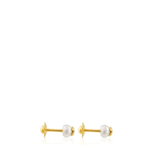 Pendientes con perla cultivada motivo oso de oro Baby TOUS