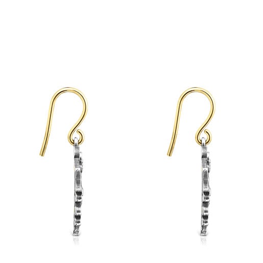 Short Silver Vermeil and Oxidized Silver Real Mix Earrings