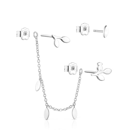 Set of Silver Fragile Nature leaves chain Earrings