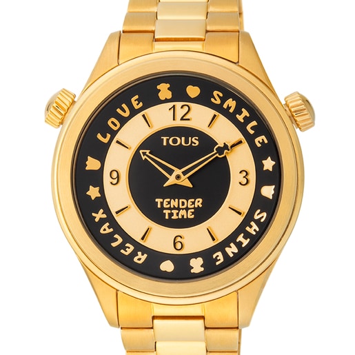Gold-colored IP Steel Tender Time Watch with rotating bevel