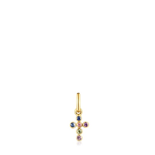 Gold Straight Color cross Pendant with Gemstones