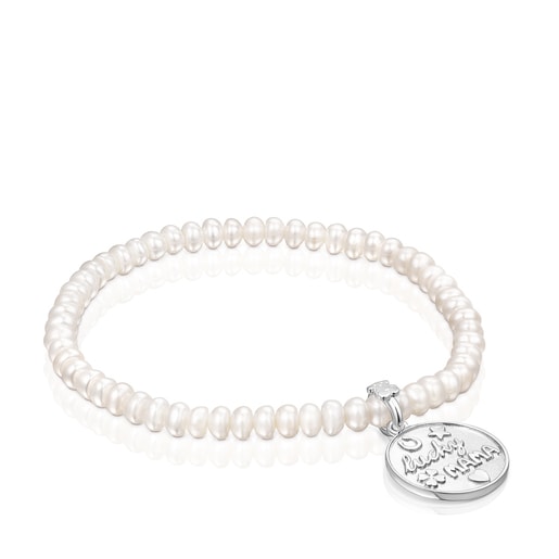 Silver TOUS Good Vibes Mama Bracelet with Pearls