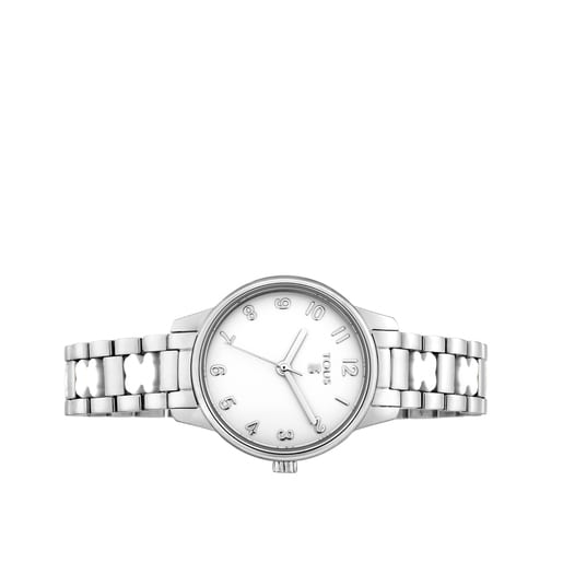 Reloj analógico Beary de acero con brazalete de osos blancos