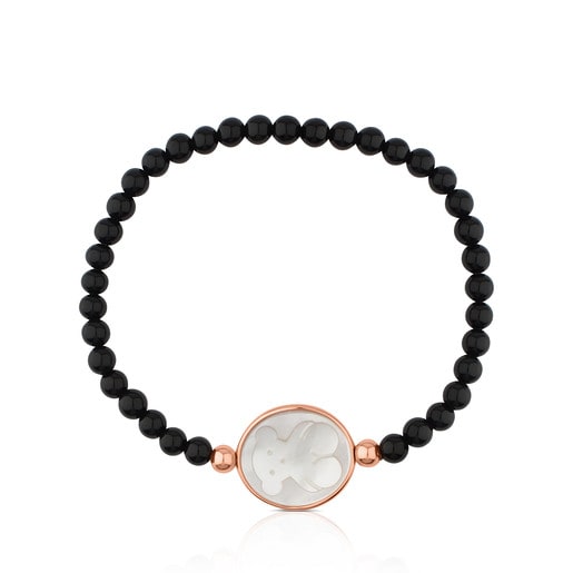 Rose Vermeil Silver Camee Bracelet with Onyx and Mother-of-Pearl