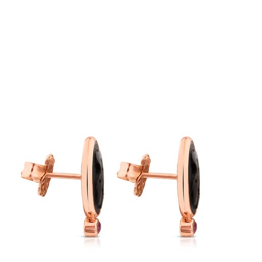 Ohrringe Camee aus rosa Vermeil-Silber mit Onyx und Rubin